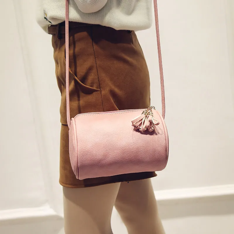 Chic Cylindrical Small Bag Women Retro Simple MINI Shoulder Bag Cute Tassels Ornament Casual Barrel shaped