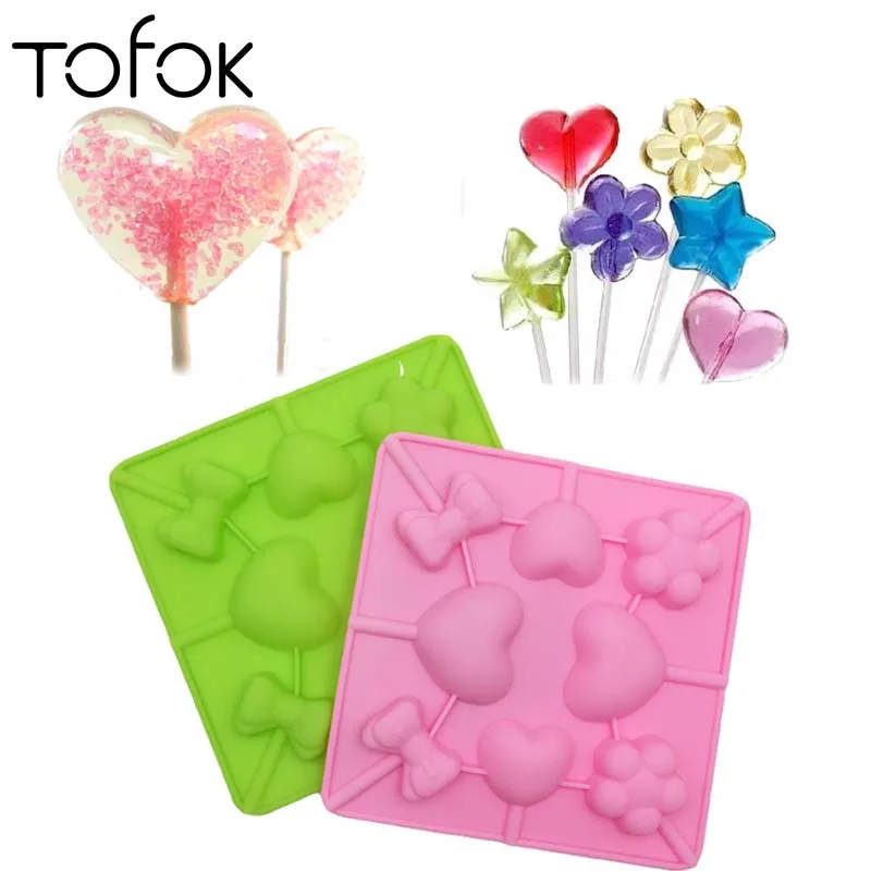 

Tofok Silicone Cake Mold Flower Love Heart Bowknot Shape Lollipop Chocolate Fondant Soap Mould DIY Kitchenware Cake Decor Tools