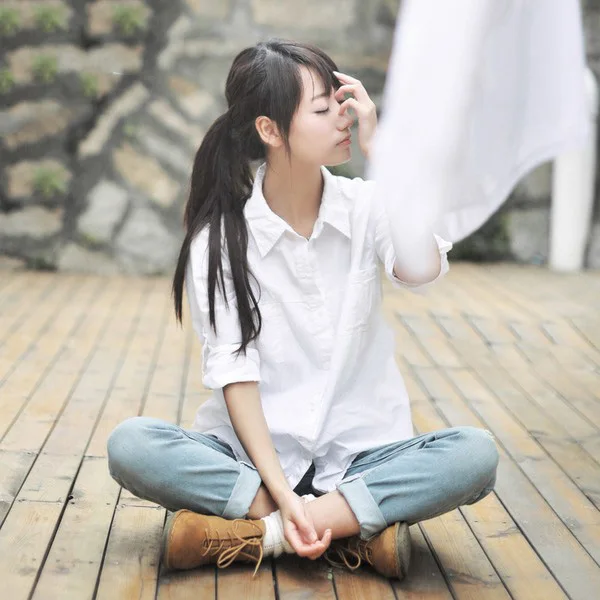 japanese high school uniform Pointed collar / square collar long-sleeved solid white T shirt for Anime cosplay