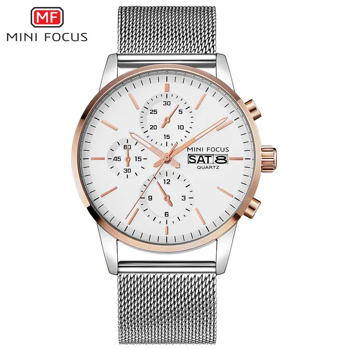 

MINI FOCUS Top Brand Luxury Minimalist Design Men Quartz Watch Mesh Strap Auto Date Multifunction Waterproof Male Wristwatches