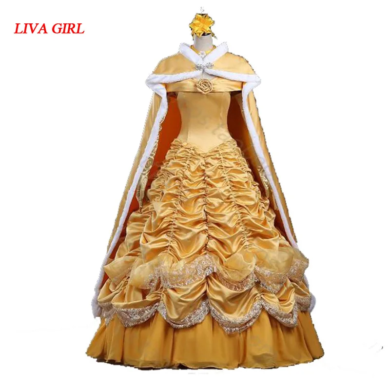 

Beauty And The Beast Adult Princess Belle Costume Princess Cosplay Dress With Cloak