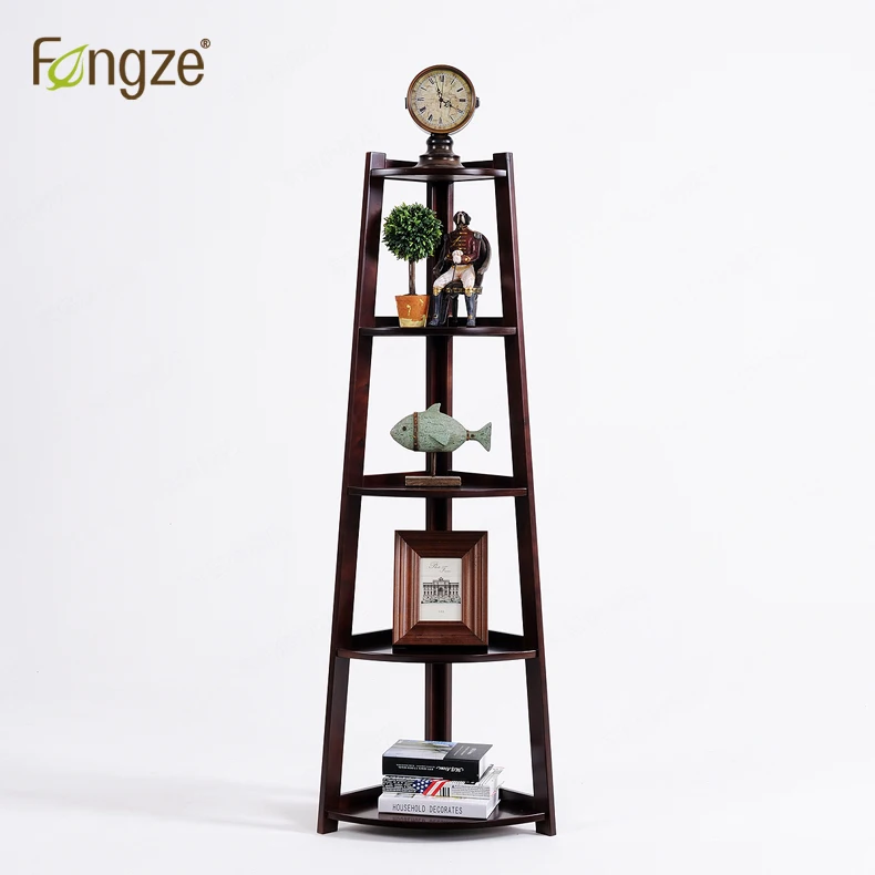 

FengZe FZ601 Modern Solid Wood 5Tiers Corner Bookcase Storage Multifunction Solid Wood Flower Rack Standing Plants Display Cabin