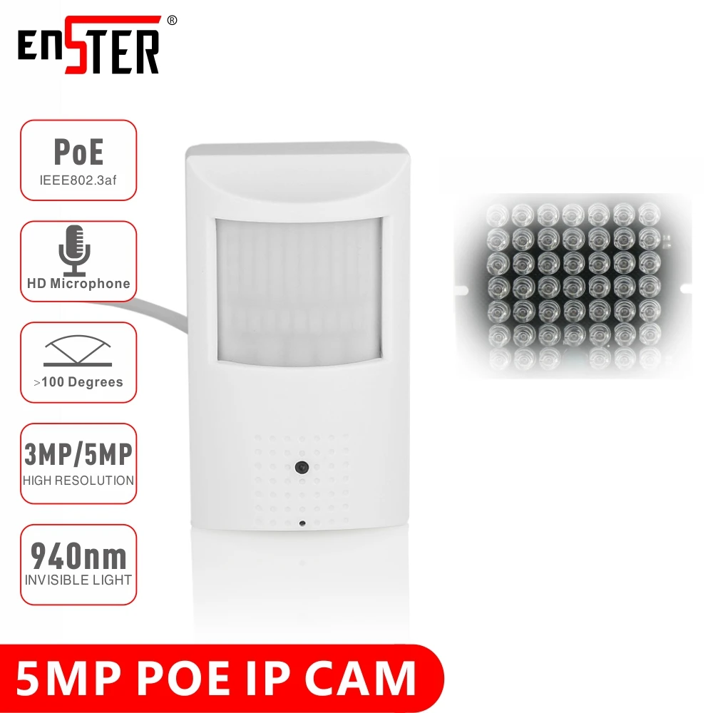 

ENSTER Covert PoE IP Camera Audio PIR Cam H.265 3MP 5MP XMEYE Covert 1080P IP Camera Support Motion Alarm Email Photo