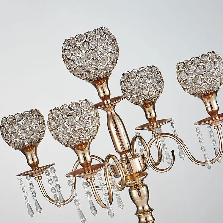 80cm/31.5" Candle Holders 5-arms Metal Gold/ Silver Candelabras Crystal Candlesticks For Wedding Event Centerpieces 10 PCS / Lot