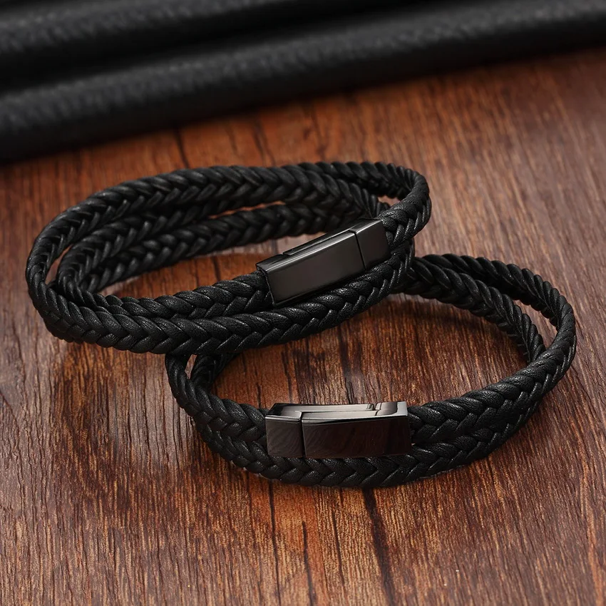 XQNI 2017 Fashion Charm Bracelets 316L Stainless Steel Chain Genuine Bracelets Men Braid Leather Bracelets for women