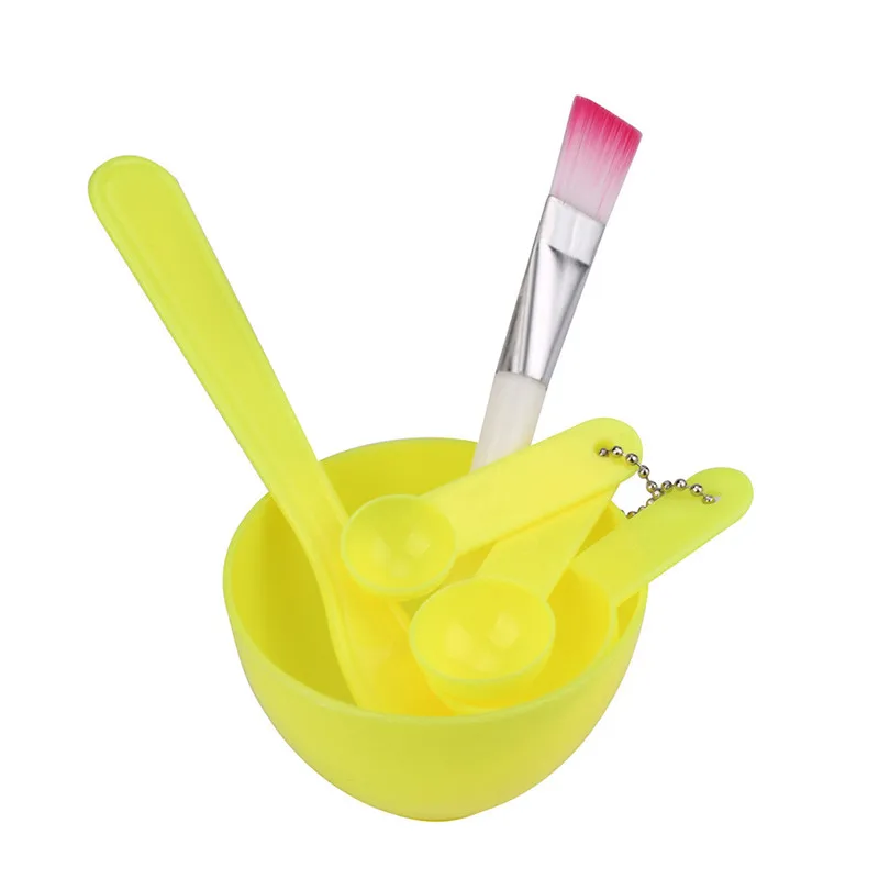 4 в 1 DIY маска для лица щетка и чашка для смешивания ложка палочка инструмент набор для ухода за лицом - Цвет: Yellow