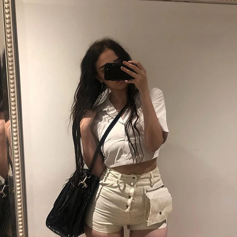 Streetwear Women Detachable Pocket Shorts Casual High Waist Button Big Adjustable Pocket Shorts Straight Shorts Party Shorts winter dresses for women