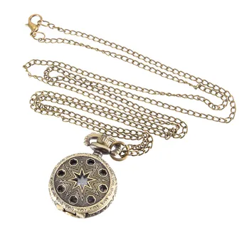 

Newly Vintage Pocket Watch Bronze Color Quartz Watch Cool Chain Hollow Pentagram Watches DO99