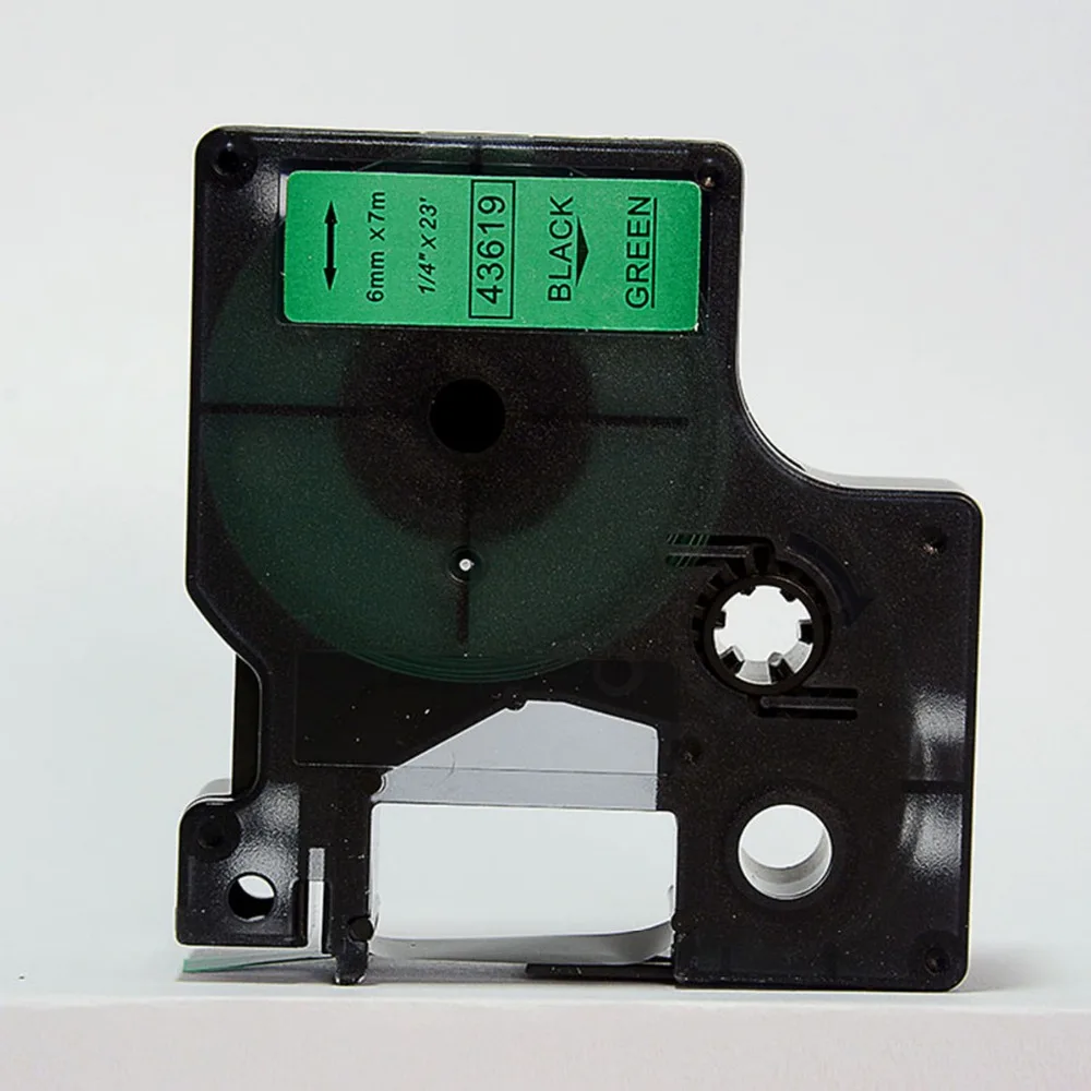 

Free shipping 5 pcs 6mmX7m 6mm label tape black on green 43619 compatible d1 label tapes with dymo d1 label printer
