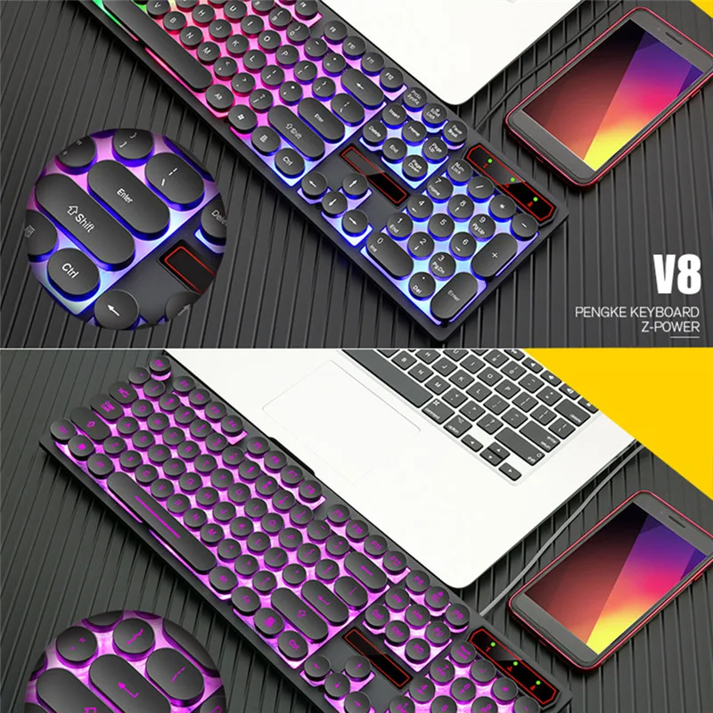 

LED Backlit Anti-Ghosting Gaming Wired Mechanical Keyboard Keys Real RGB Blue Switch for Game