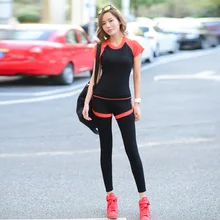 Для женщин Йога комплект 3 штуки футболки+ Леггинсы для женщин+ Шорты для женщин дышащая Фитнес Удобная уличная спортивная одежда женская спортивные костюмы