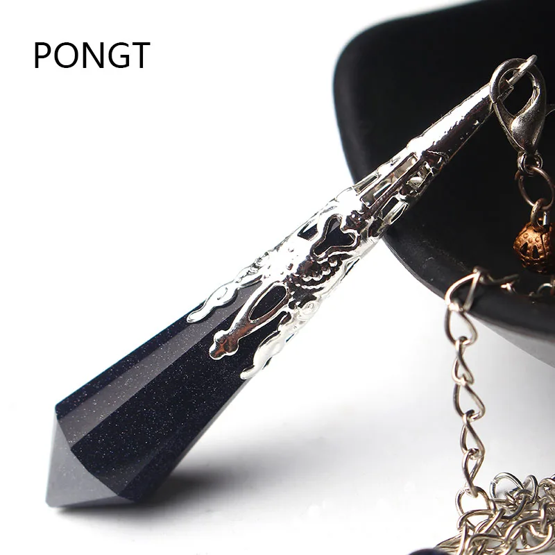 ファッションブルー砂ペンダントネックレスチャーム振り子ジュエリー宝石ストーンヒーダウジングレイキ占い振り子とチェーン Stones Healing Gem Stoneblue Sand Aliexpress