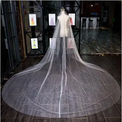 Velo bulingbuling brillante cola larga de oro novias de boda lujo velo de boda blanco capilla tren largo ropa de novia - 5