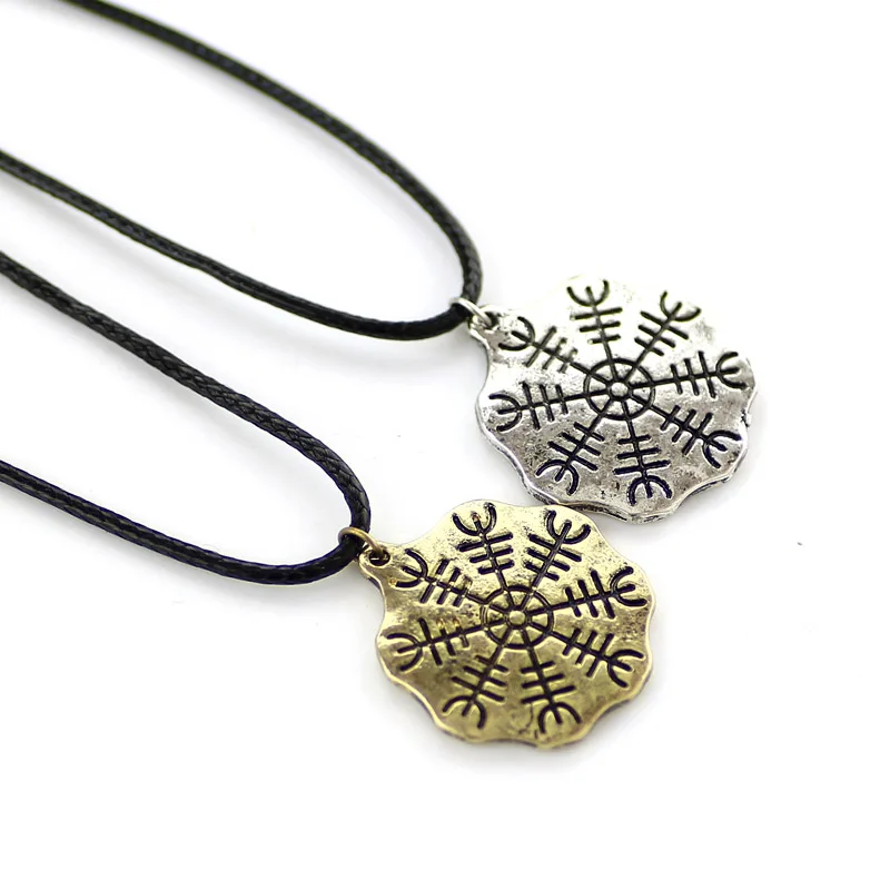 

Men Nordic Pagan Triskele Helm of Awe Aegishjalmur Futhark Viking Magic Stave Runic Amulet Necklace