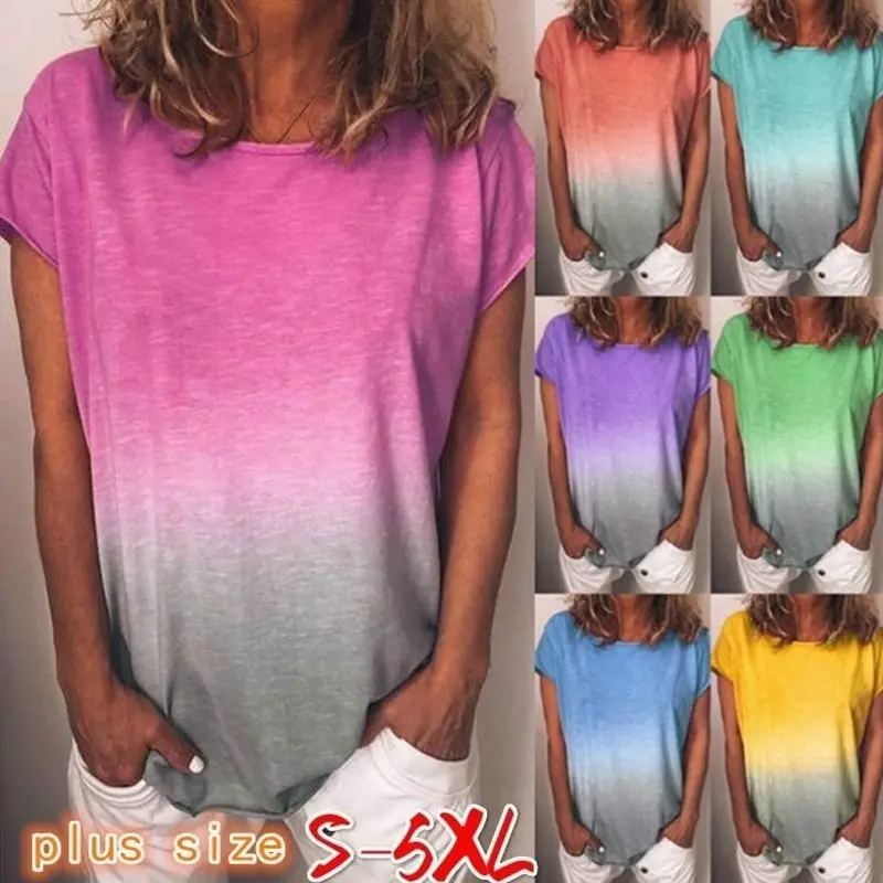 

Fashion T Shirt Women Tops Tee Harajuku T-Shirts Blusas Summer Ladies Top Tshirt Plus Size 5XL 4XL Rainbow Print Woman Clothes