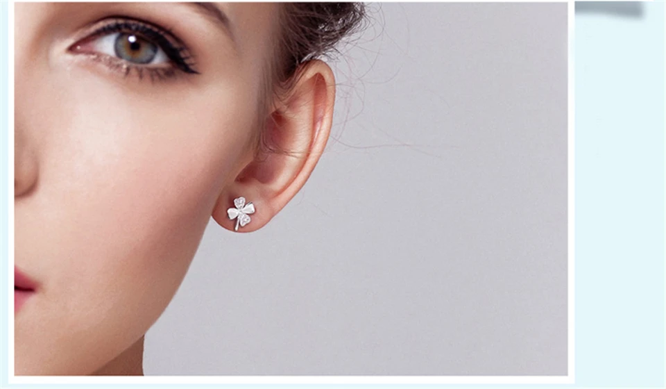 k PISSENLIT Women Jewelry White Rhinestone Stud Earrings pendientes mujer moda 2019 New Silver Clover Wedding Stud Earring brincos