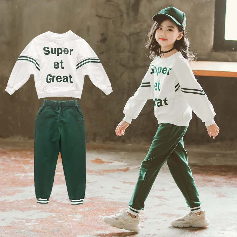 Girls' spring wear 2019 new children's fashion spring and autumn season girls' children's sports suit two-piece set