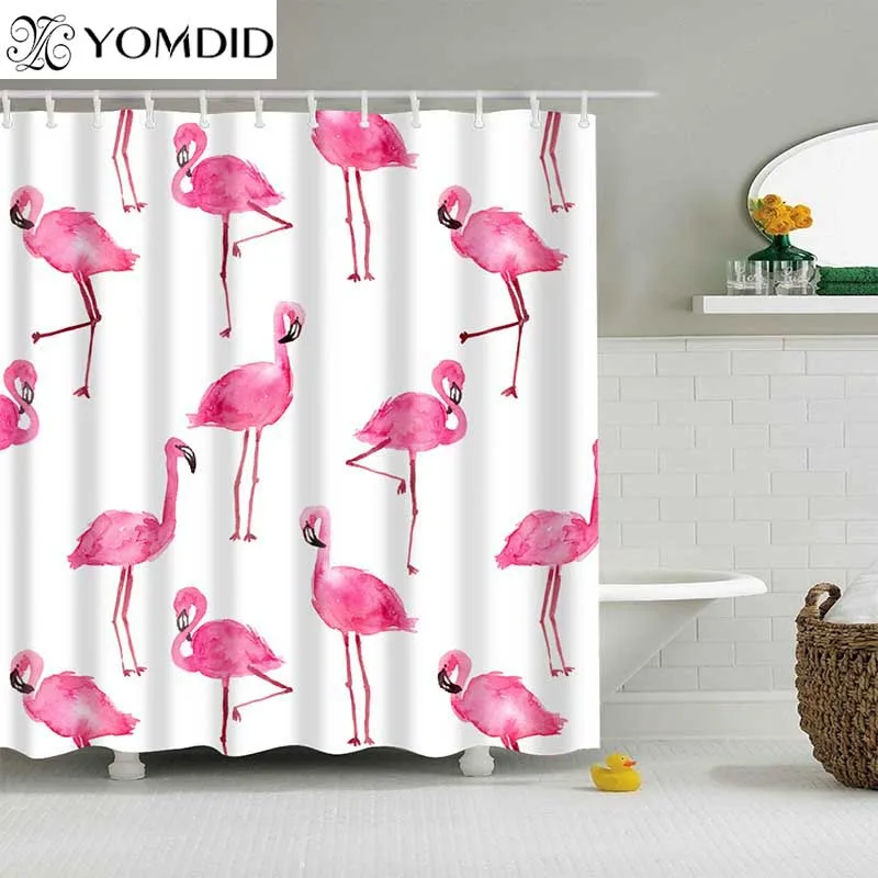 

New Colorful Shower Curtain Eco-friendly Flamingo Plant Flower Pattern Curtain 100% Polyester Fiber Bath Decor Shower Curtain