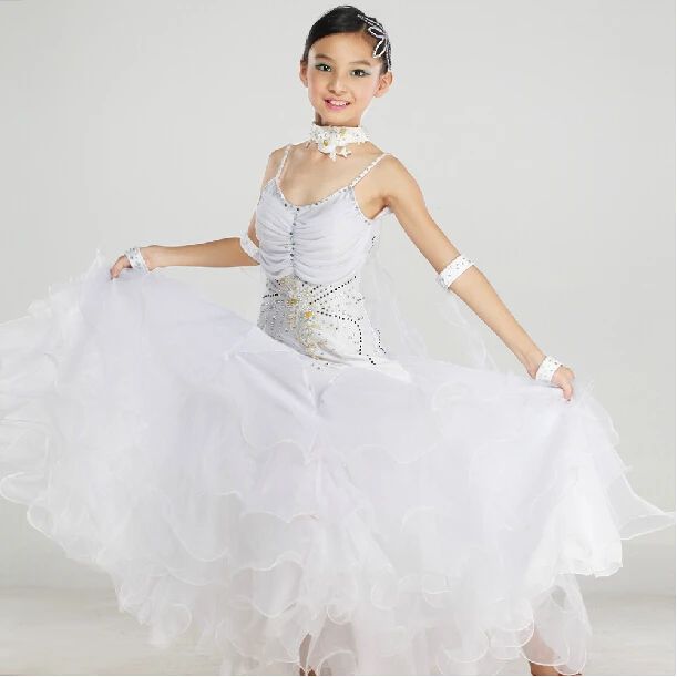 

Elegant Top Quality New Kids Child Girls Pink White Ballroom Dance Competition Dress Ballroom Waltz Dresses