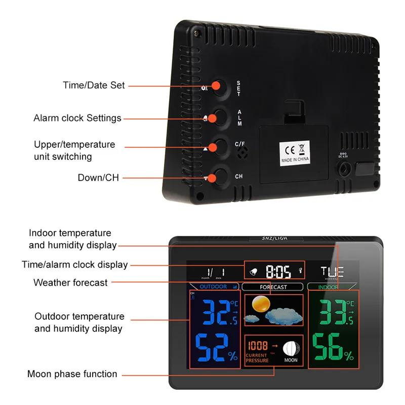 Wifi Wireless Weather Station Indoor Outdoor Temperature Humidity Weather Meter Hygrometer Thermometer Weather Forecast LCD