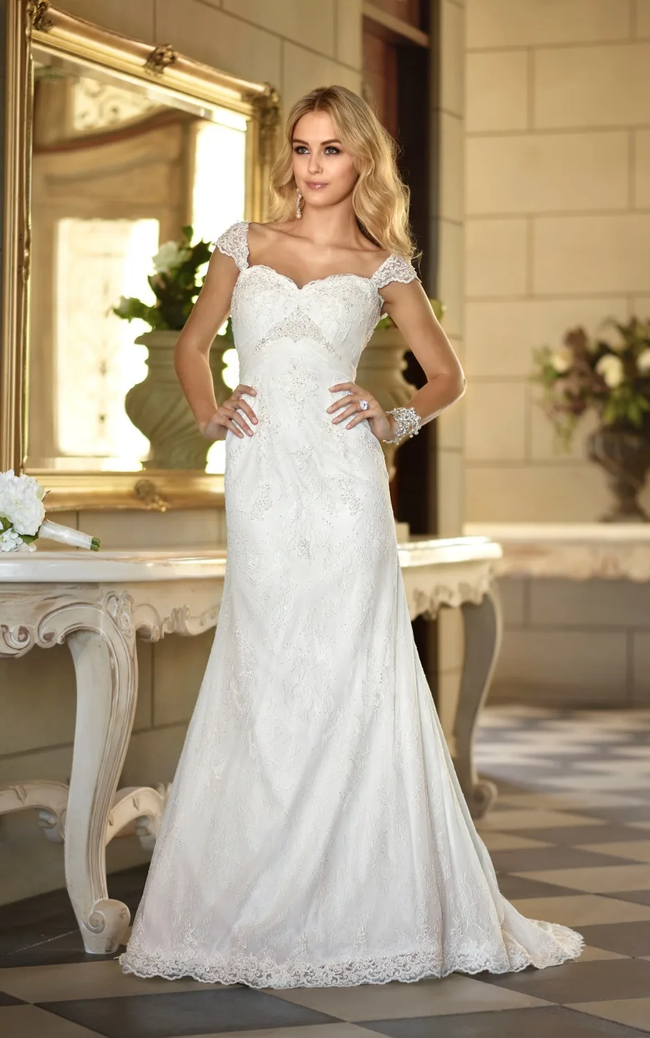 lace over Satin bridal gown romance A line silhouette traditional
