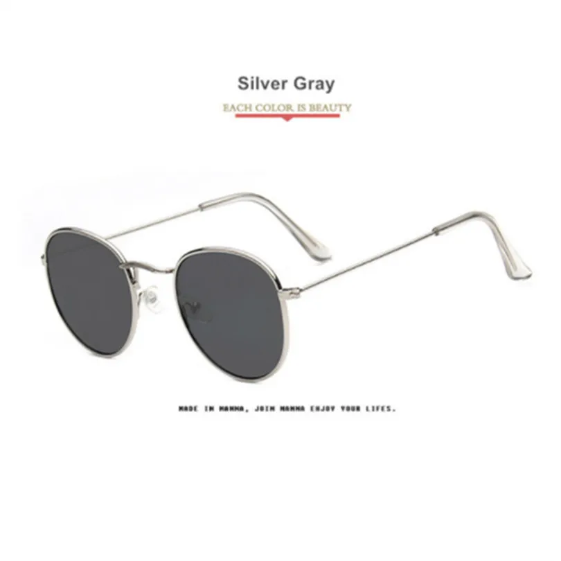Женские солнцезащитные очки с зеркальным покрытием, круглые очки UV400, фирменный дизайн, круглая оправа, солнцезащитные очки для женщин - Lenses Color: Silver Gray