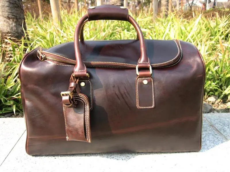 New men's women's Vintage Real Leather travel bag LUGGAGE WEEKEND ...