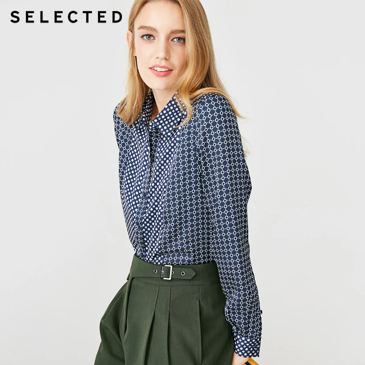

SELECTED Women's Chiffon Turn-down Collar Dots Splice Shirt SIG|418405520