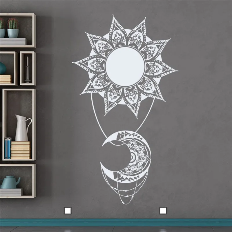

Bohemian Sun Moon Vinyl Wall Decal Indian Style Mandala Decals Home Decoration Accessories Natural Living Room Art Mural