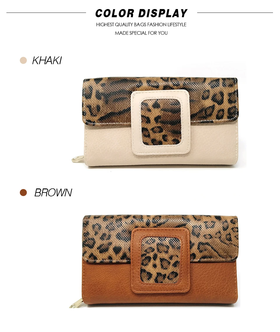 AFKOMST Leopard Women Wallet Long Luxury Solid Coin Purse Credit Card Holder High Quality Clutch Money Bag Walle VKP1524