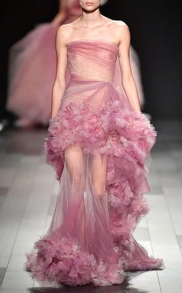 

High Quality Celebrity Pink Strapless Flower Mesh Hollow Out Dress Evening Party Elegant Dress