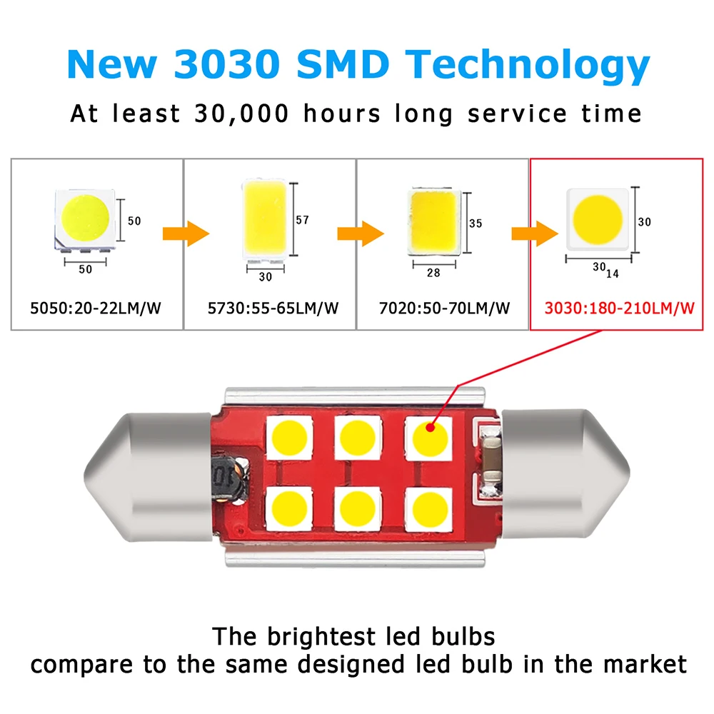 AUXITO 4x Canbus C5W светодиодный гирлянда 31 мм/36 мм/41 мм 3030 SMD огни для салона автомобиля Купол Чтение Подсветка регистрационного номера 12V 6000K белый