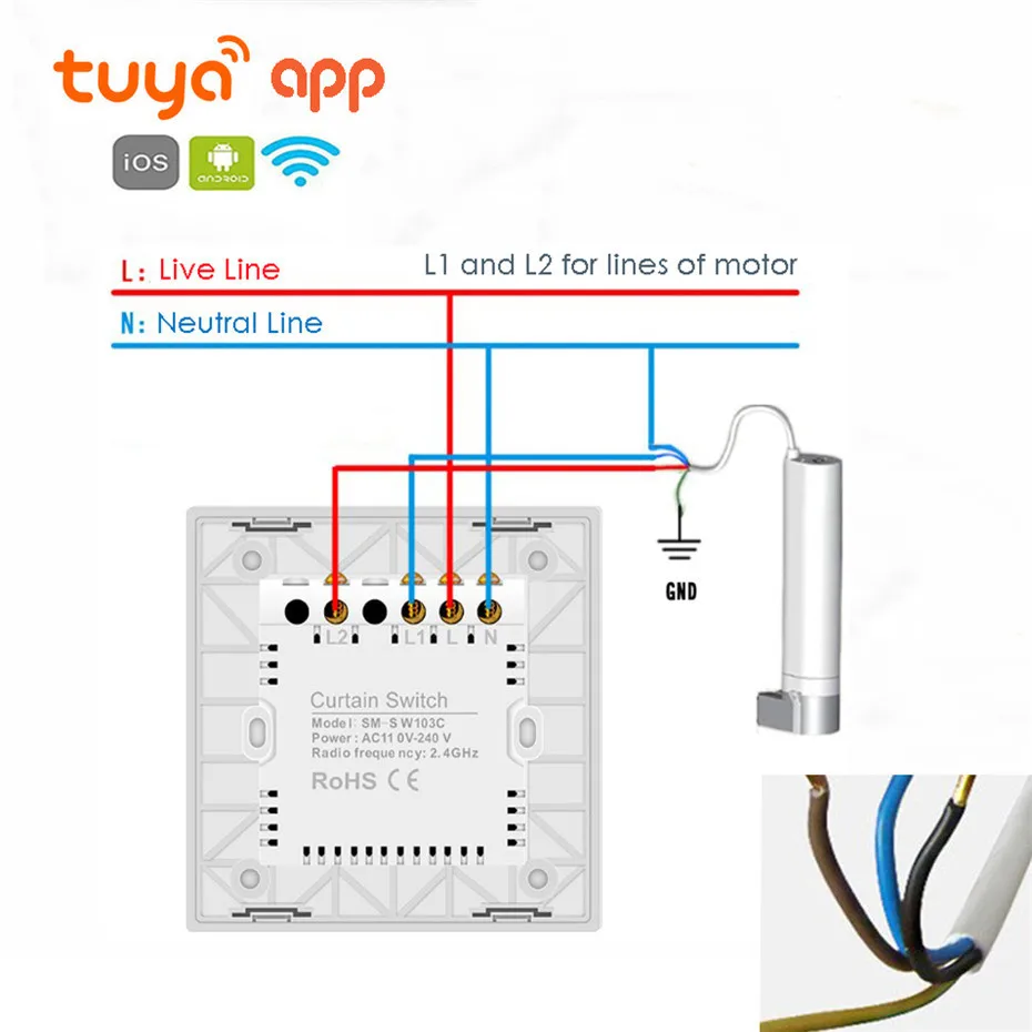 Dooya DT52S 75W Motor+2.5M or Less Track+UK Type WIFI Curtain Switch,Touch on/off,Tuya App WIFI Remote,Support Alexa/Google Home
