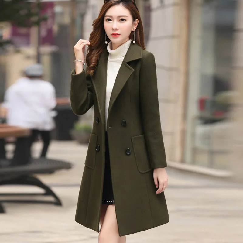 VogorSean Women Winter Wool Coats Warm 2018 Slim Fit Fashion Casual Office Lady Blends Womans Coat Jacket Khaki Plus Size New