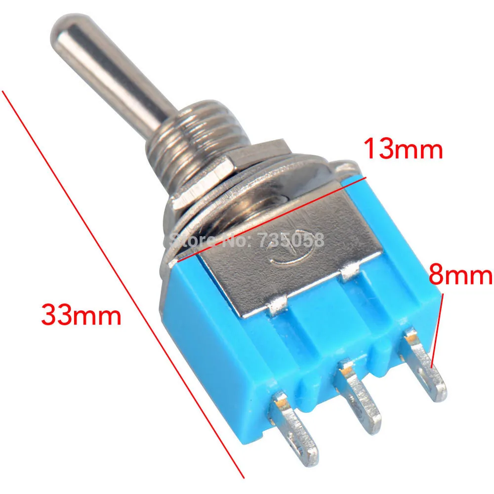 10 teil/los Blau Mini MTS-102 3-Pin SPDT ON-ON 6A 125VAC Miniatur Kippschalter 10 teil/los Blau Mini MTS-102 3-Pin SPDT ON-ON 6A 125VAC Miniatur Kippschalter