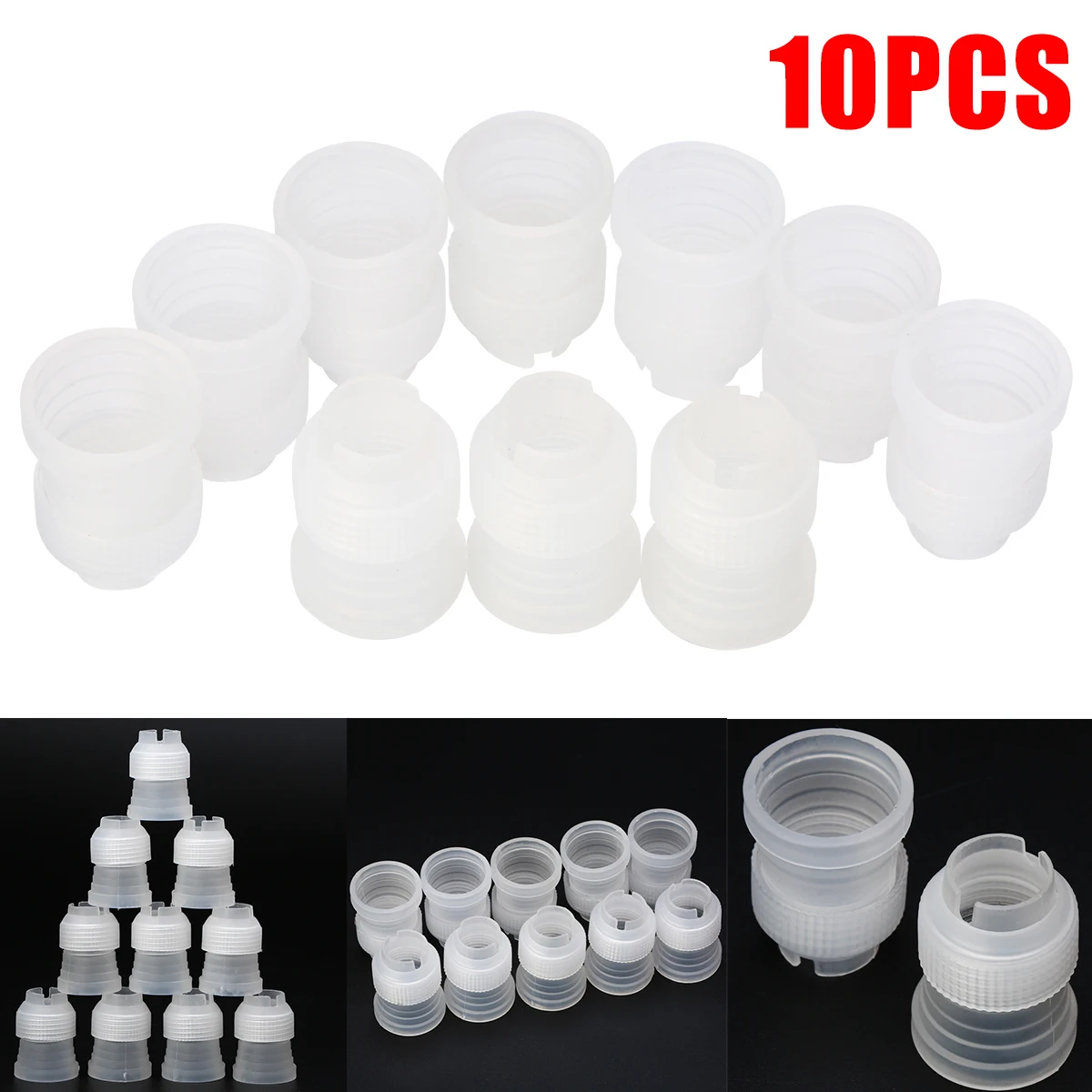 Mayitr 10pcs Fondant Cake Coupler Icing Piping Pastry Bags Nozzles Sugarcraft Adaptor For Bakeware Decor Tool