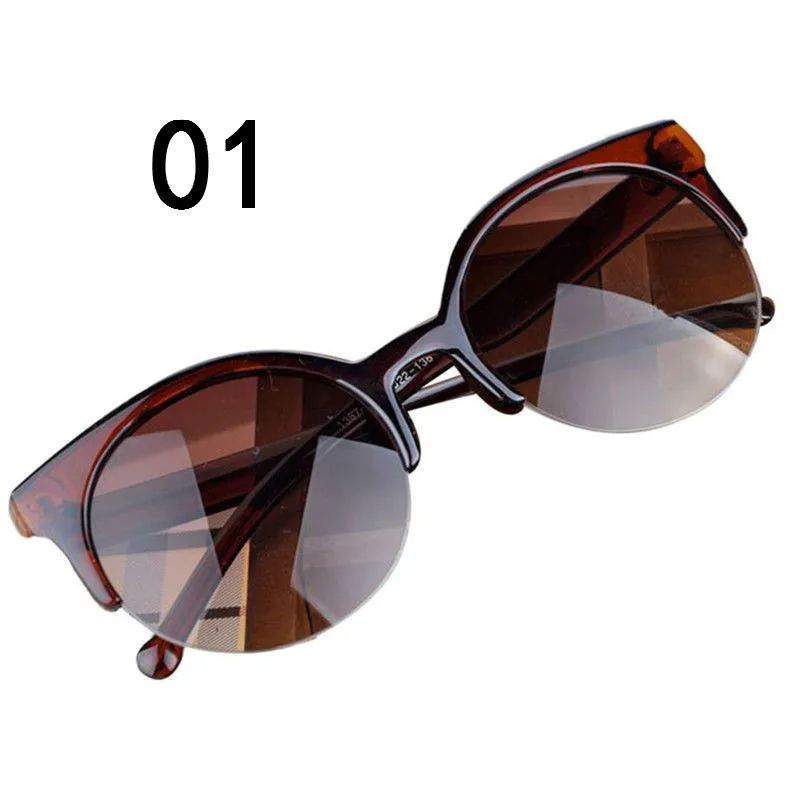 

1 x Plastic Glasses Vintage Sunglasses Cat Eye Semi-Rim Round Sunglasses for Men Women Sun Glasses UV400 #7