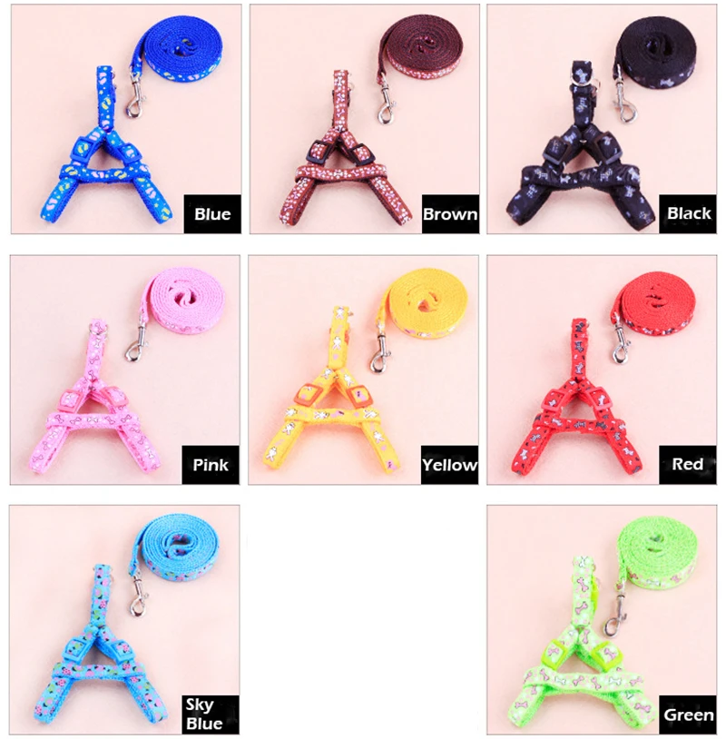 Dog Nylon Adjustable Harness Set With Lead leash Pet Cartoon Printing Breast-band Puppy Walking Training Traction Rope Halter