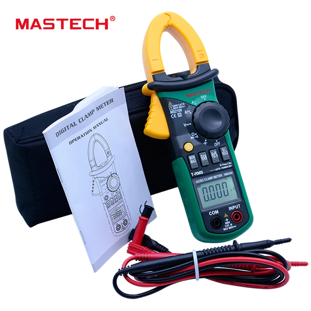 Mastech MS2108 цифровой AC/DC клещи мультиметр True RMS Вольт Ампер Ом Кепка Herz мульти тестер над диапазоном защиты рабочий свет