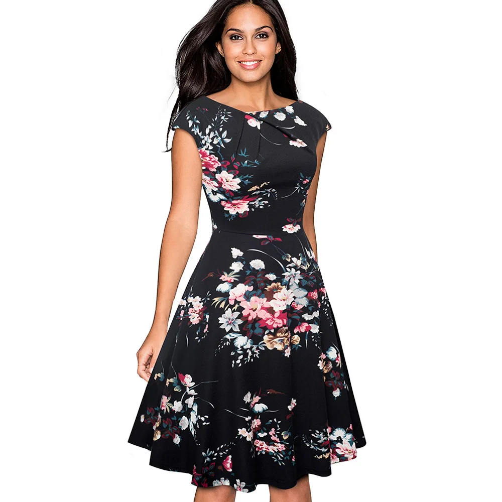 Cena Ładny na zawsze elegancki vintage, w kwiaty drukowane Party vestidos krótki kimonowy rękaw linii kobiet Flare Swing kobiety sukienka btyA067