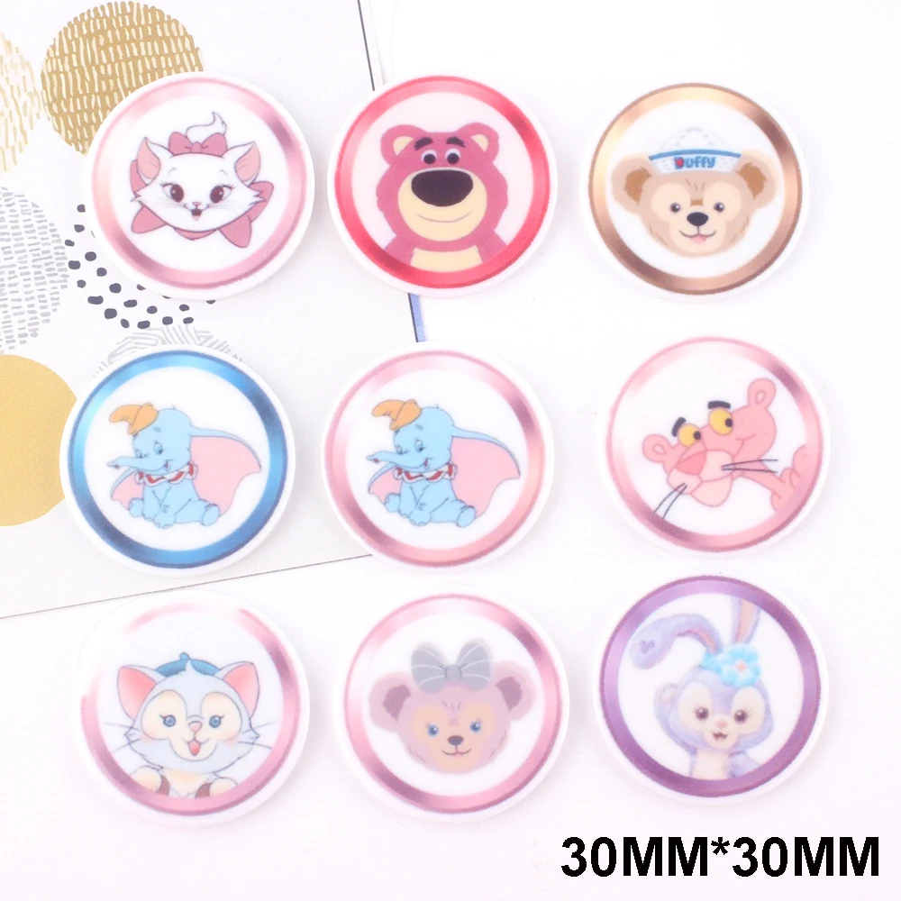 

50pcs 30MM Japan Cartoon Cat Bear Rabbit Flatback Resin Hair Bow Round Shape Planar Resin DIY Crafts Home Decoration Accessories