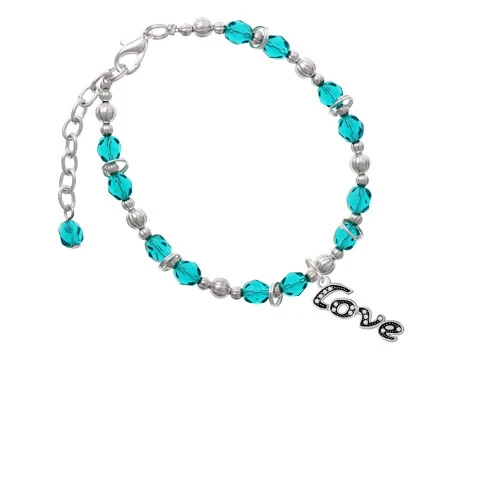 Silvertone Crystal Script ''Love'' Teal Beaded Bracelet