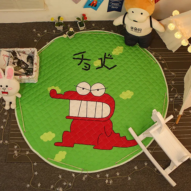 Baby Kids Cute Large Cartoon Toys Storage Bag Play Mat Gym Mat Round Children Playmats Floor Carpet Outdoor Picnic Mat - Color: Little hippo