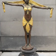 Bi003807 1" Подпись Бронзовый Мраморный ИСКУССТВО Статуя желтая юбка Belle Завернутый голову платок