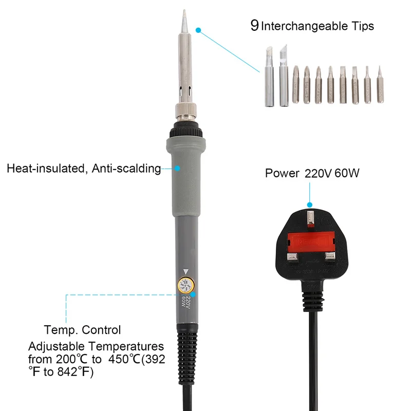 220V 60W Soldering Iron Kit Adjustable Temperature Soldering Iron Station Digital Multimeter Welding DIY Tool Set 220V 60W Soldering Iron Kit Adjustable Temperature Soldering Iron Station Digital Multimeter Welding DIY Tool Set