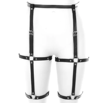 

Leather Harness Black Stockings High Garter Belt for Women Sexy Bondage Fetish Harness Festival Cosplay dj Club Party Dance Wear
