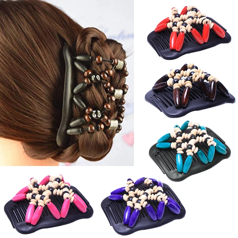 Double Bead Hair Comb Retro Magic Hair Clip Elastic Beads Hairpin