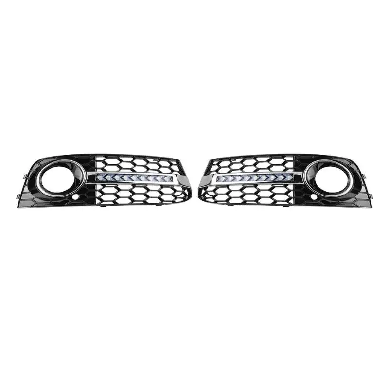 

VODOOL 1Pair Car Front Bumper Fog Light Grill Grille Cover With Flowing LED Turn Signal DRL Lamp Assembly For AUDI A4 B8 09-11