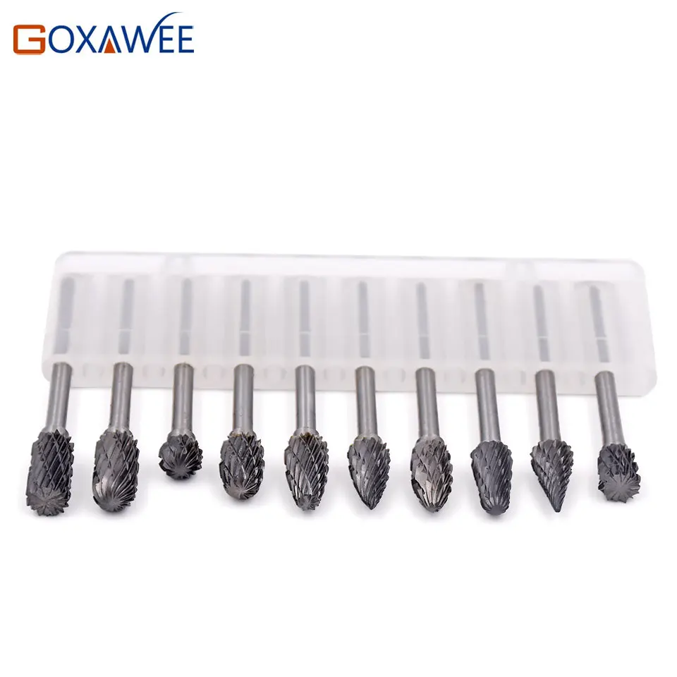 

GOXAWEE 2.35x6mm Rotary Tools Rotary File Tungsten Carbide Cutter Burs For Dremel Rotary Tool Drill Bits 10pcs Abrasive Burs