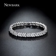 NEWBARK Luxury Leaves Bracelet Silver Color Cubic Zircon Leaf Shape Vintage Bride Wedding Bracelet Bangle For